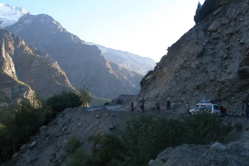 Mountain highway through rocky Himalayan terrain in Himachal Pradesh
